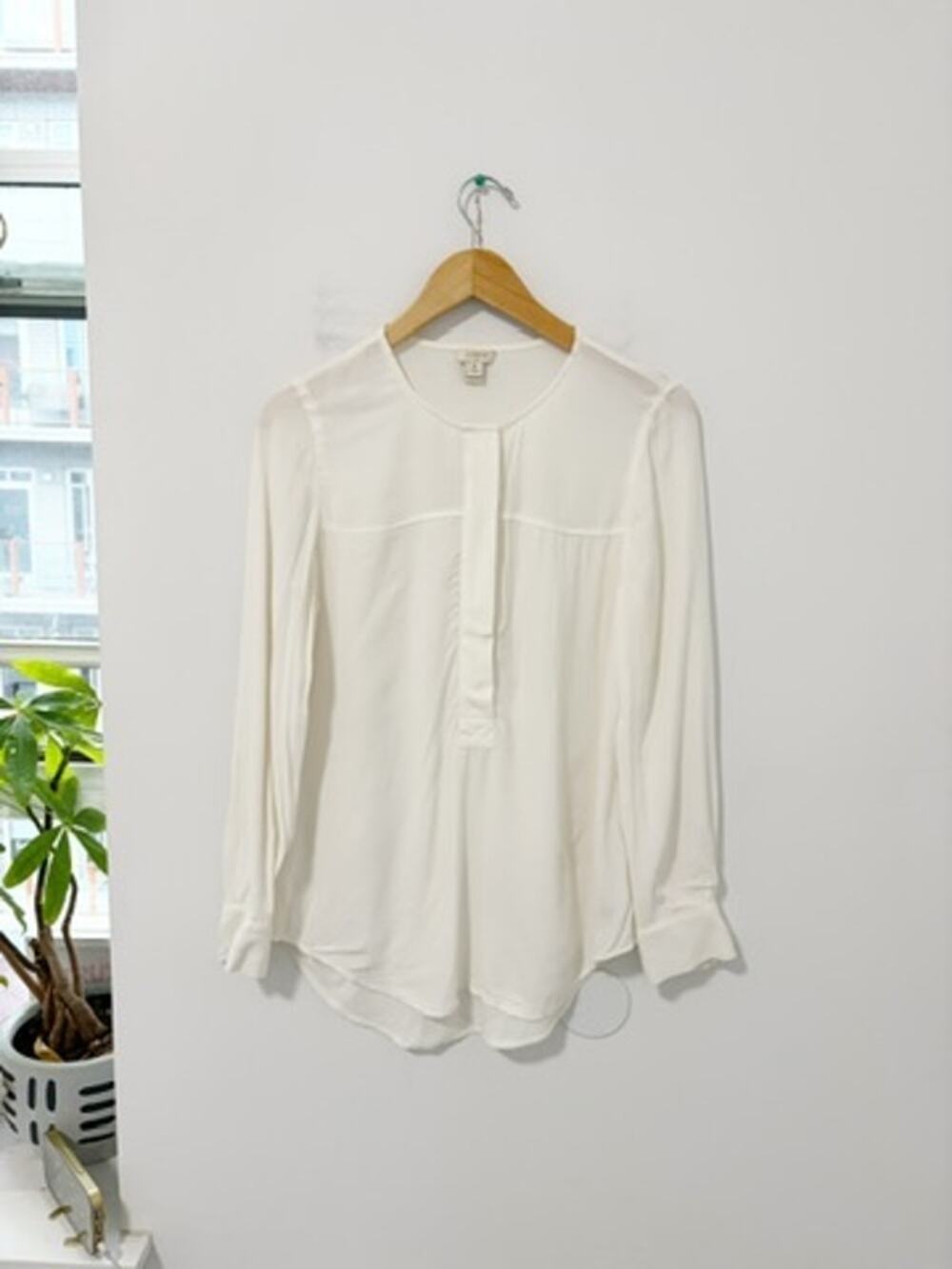 J. Crew White Sheer Long Sleeve Blouse Size Medium Petite